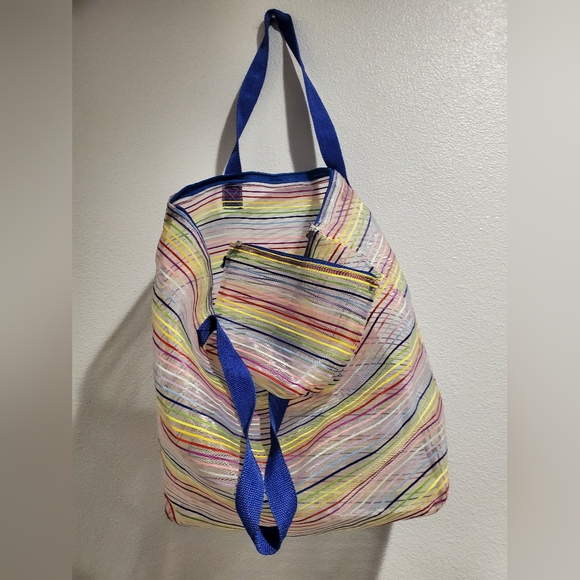 Oversized Mesh Tote Bag/Beach Bag W/Matching Clutch - Picture 2 of 2